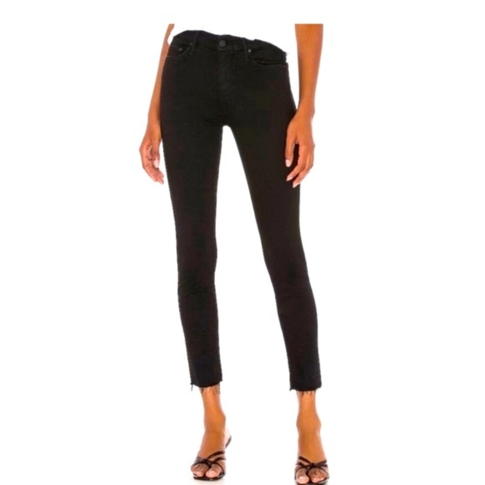 Mother The Looker High Waist Raw Hem Ankle Crop Not Guilty Black Jeans SZ 27 / 4 - Picture 2 of 10
